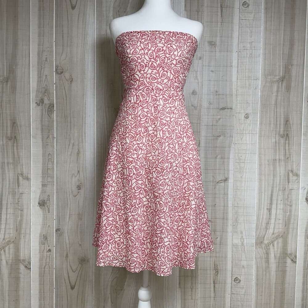 Y2K‎ J. Crew Strapless Empire Waist Pink White Dress Cocktail Resort 6P